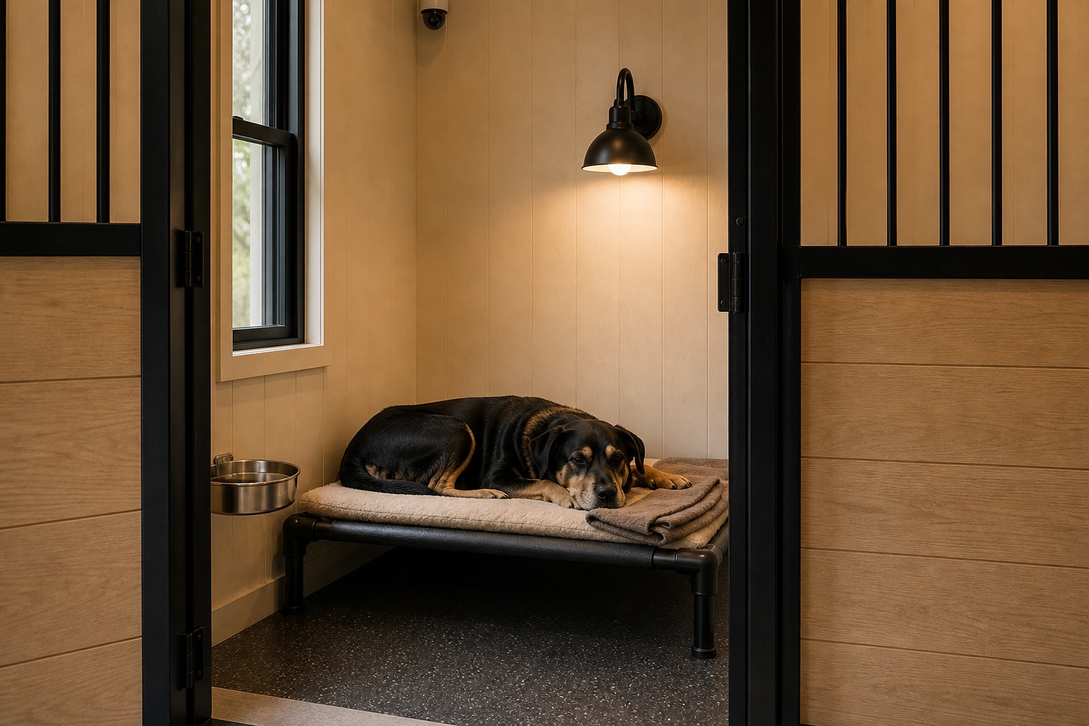 Concept rendering of a dog resting in a private suite